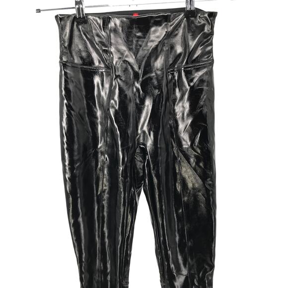 Spanx Black Shiny Faux Patent Leather Legging Size S High Waist - Picture 3 of 10